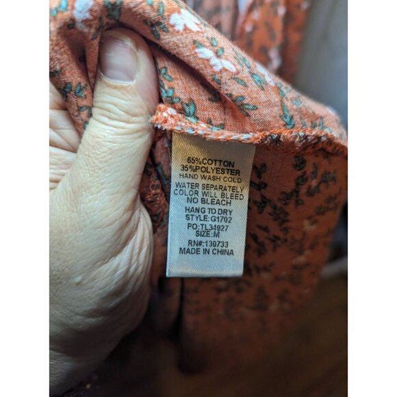 Umgee Long Orange Floral Wrap Short Sleeve Dress Size Medium With Pockets - Picture 8 of 14